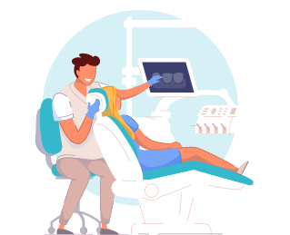 Dentist reviewing X-rays with a patient in the treatment chair