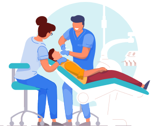 Dental team treating a patient together